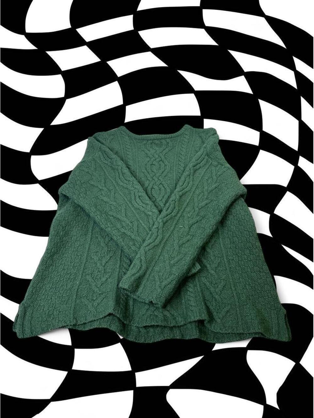 Aran Crafts Green Cable Knit Wool Sweater